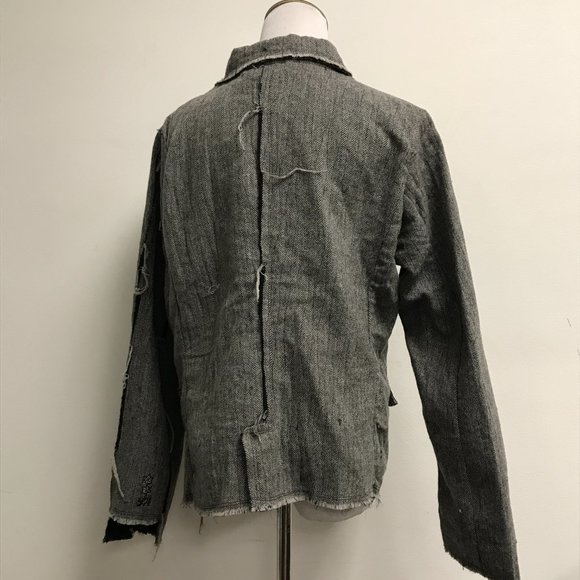 Yo! Japan black wool herringbone fray edge blazer jacket 10 - Picture 10 of 14